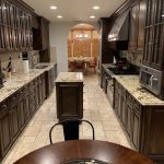 a clean marble kitchen area